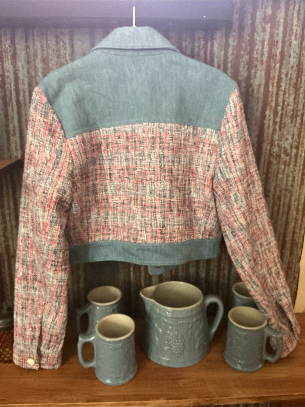 House of Harlow 1960 Pink and Blue Tweed Jean Jacket - Picture 2 of 4